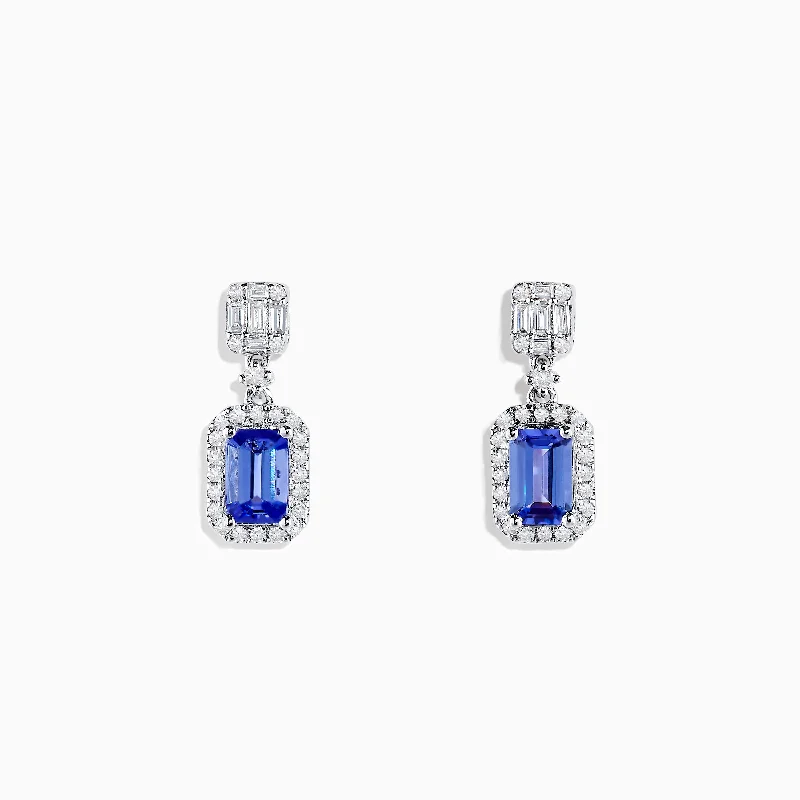 Ladies Subtle Earrings -Nahla Siri 14K White Gold Tanzanite and Diamond Drop Earrings