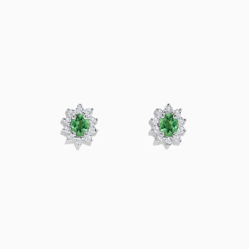 Ladies Yellow Earrings -14K White Gold Alexandrite and Diamond Stud Earrings, 1.05 TCW