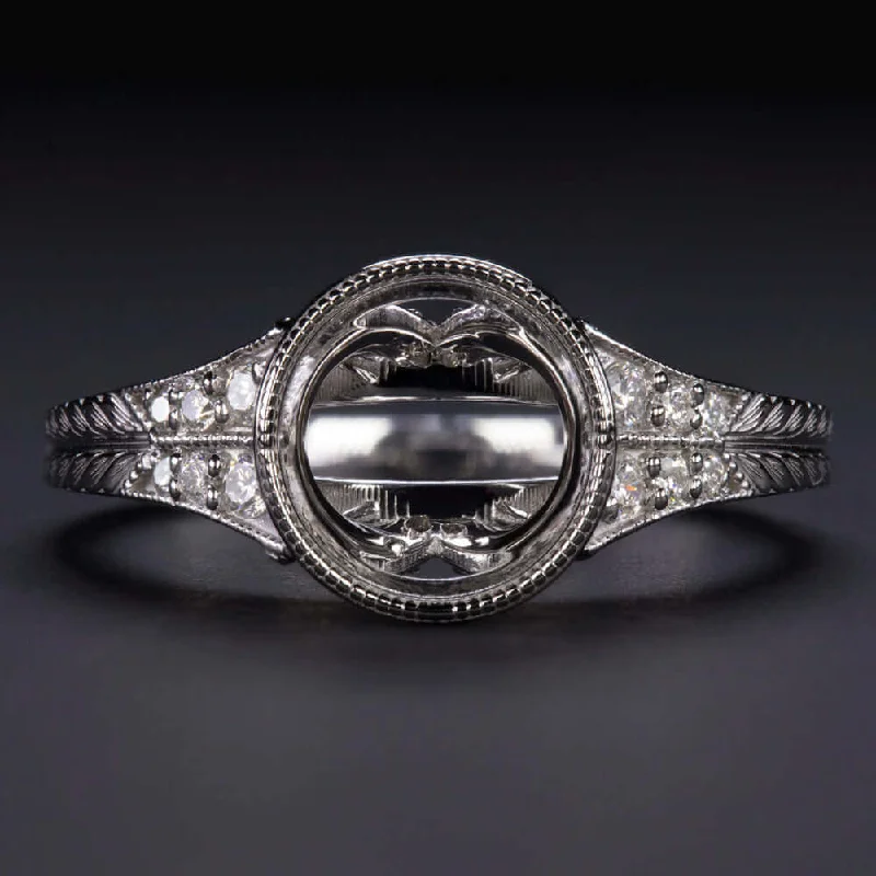 Edgy Engagement Rings -DIAMOND WHITE GOLD VINTAGE STYLE ENGAGEMENT RING SETTING ROUND BEZEL ART DECO