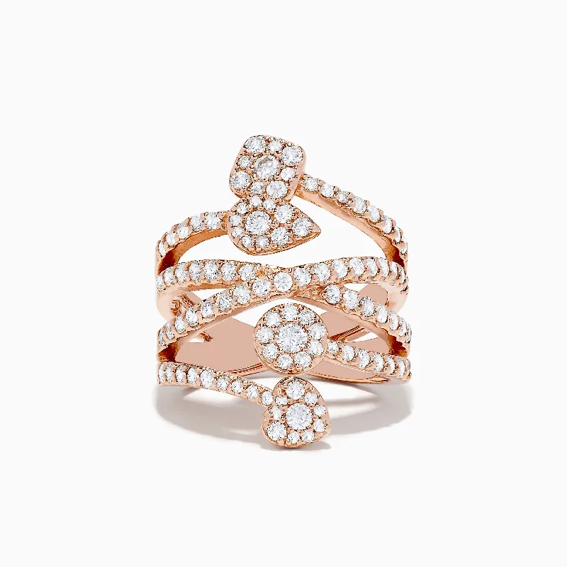 handcrafted women's rings -14K Rose Gold Diamond Crossover Ring