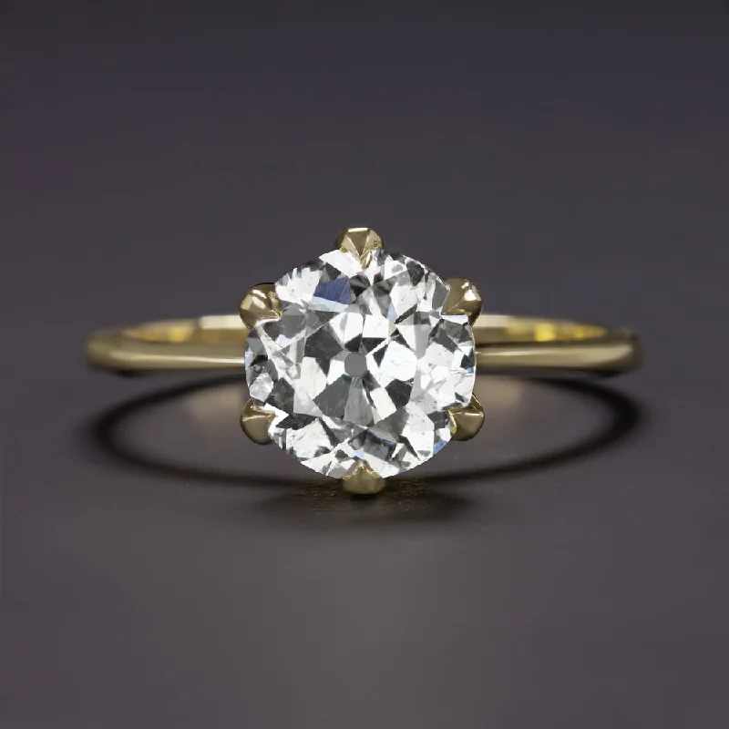 Everyday Engagement Rings -1.62ct CERTIFIED F SI OLD EUROPEAN CUT DIAMOND ENGAGEMENT RING GOLD SOLITAIRE