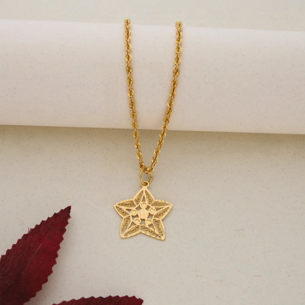 Ladies Summer Necklaces -matching couple necklaces -Gold Necklace (Chain with Gold Star Shaped Pendant 21KT) - FKJNKL21K7537