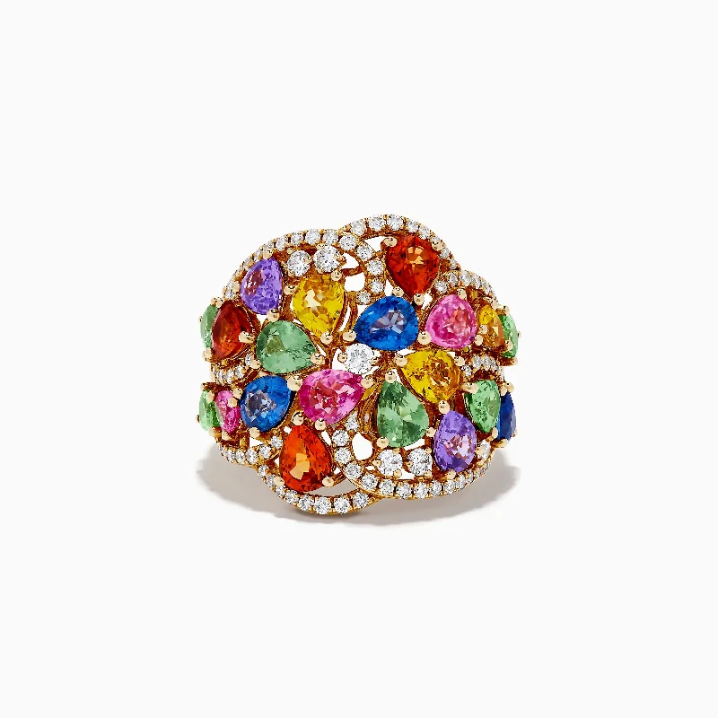 pave set women's rings -Watercolors 14K Yellow Gold Multi Sapphire and Diamond Ring