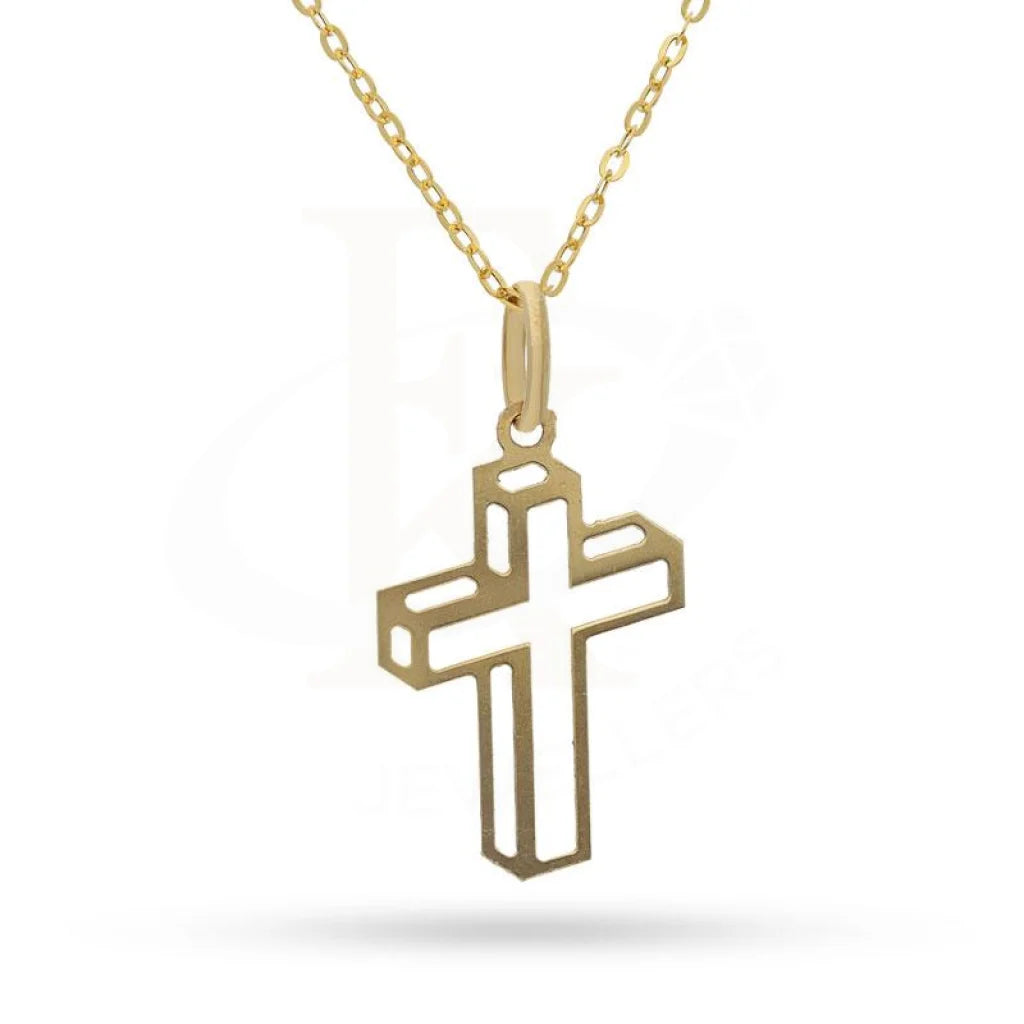 Ladies Brushed Necklaces -vertical bar necklaces -Gold Necklace (Chain with Cross Pendant) 18KT - FKJNKL1227