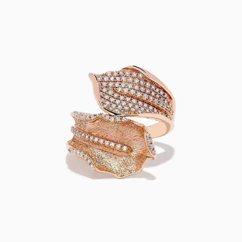 pear-cut women's rings -Pave Rose 14k Rose Gold Diamond Leaf Ring