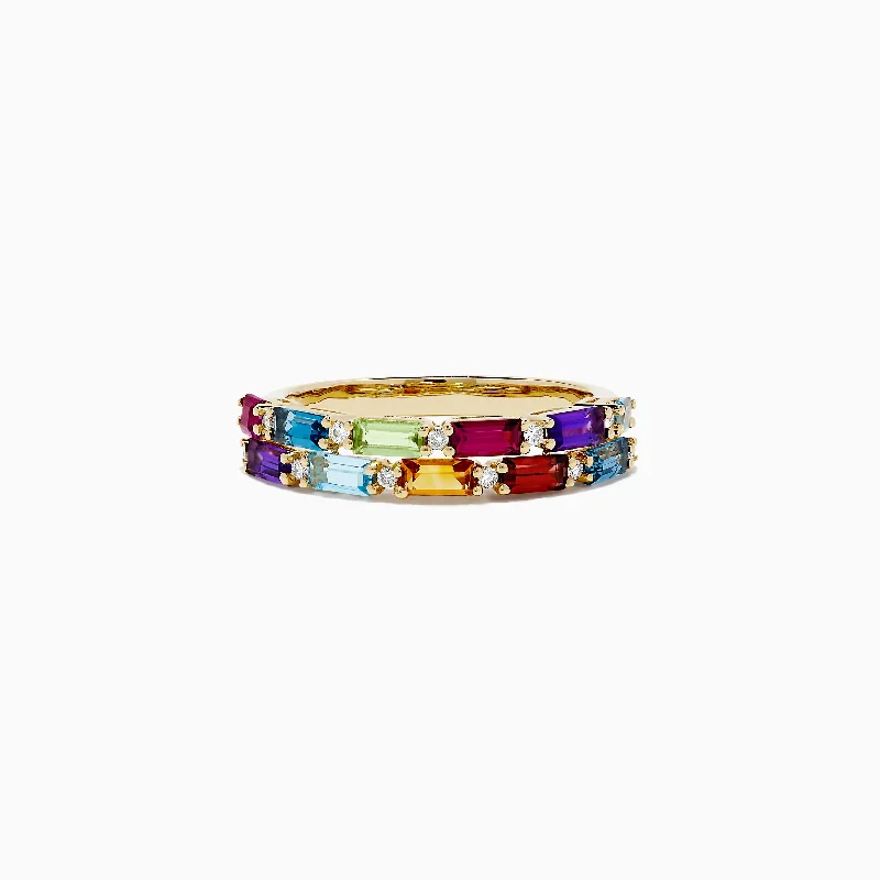 arthritis relief women's rings -Mosaic 14K Yellow Gold Multi Gemstone and Diamond Ring, 1.40 TCW