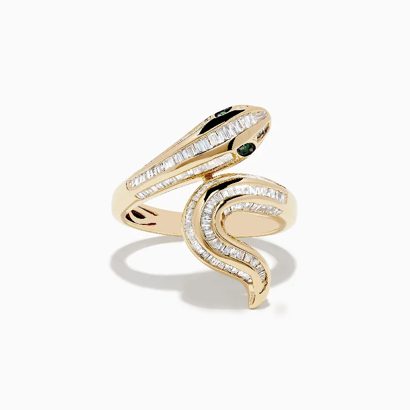 heart-shaped women's rings -Safari 14K Yellow Gold Emerald and Diamond Snake Ring