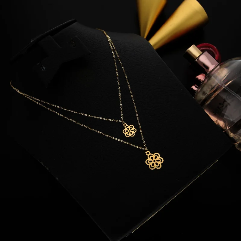 Ladies Trendy Necklaces -trendy 2025 necklaces for women -Gold Layered Necklace (Chain With Flower Shaped Pendant) 21KT - FKJNKL21KM9777