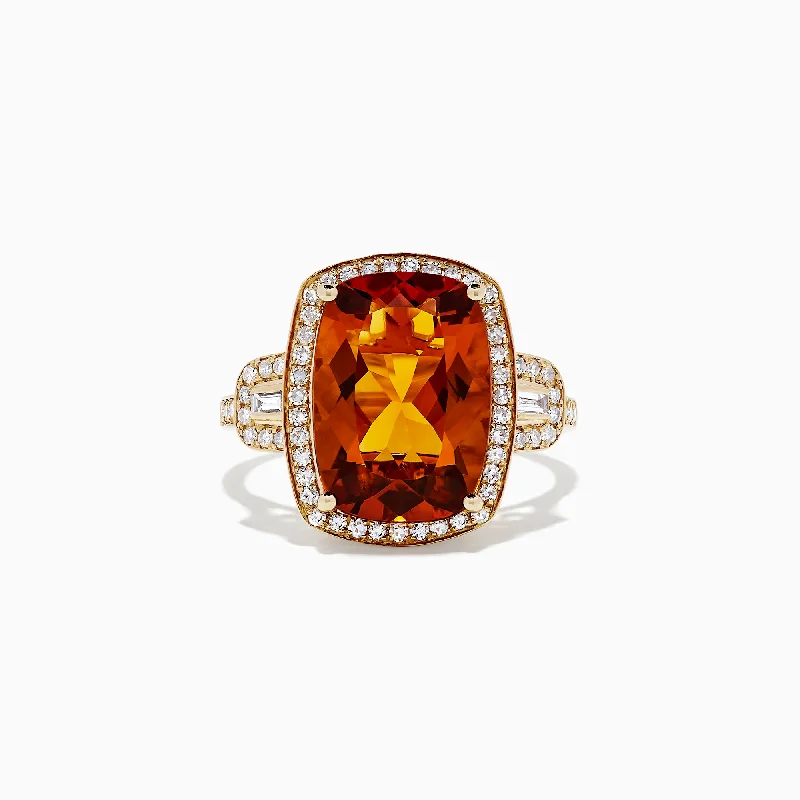 cushion-cut women's rings -Sunset 14K Yellow Gold Citrine and Diamond Ring, 6.49 TCW