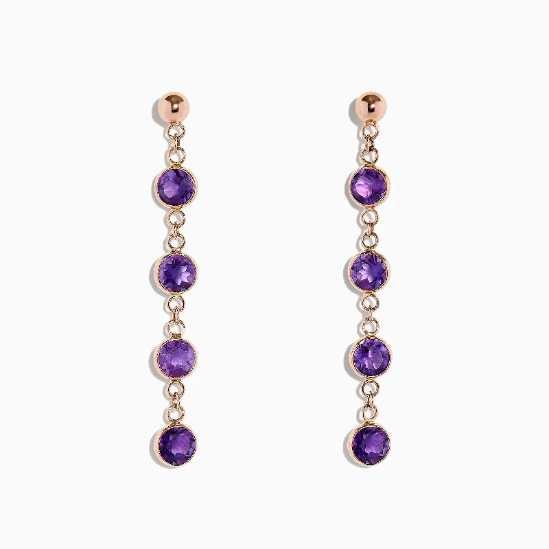 Ladies White Gold Earrings -14K Rose Gold Amethyst Station Earrings, 2.08 TCW