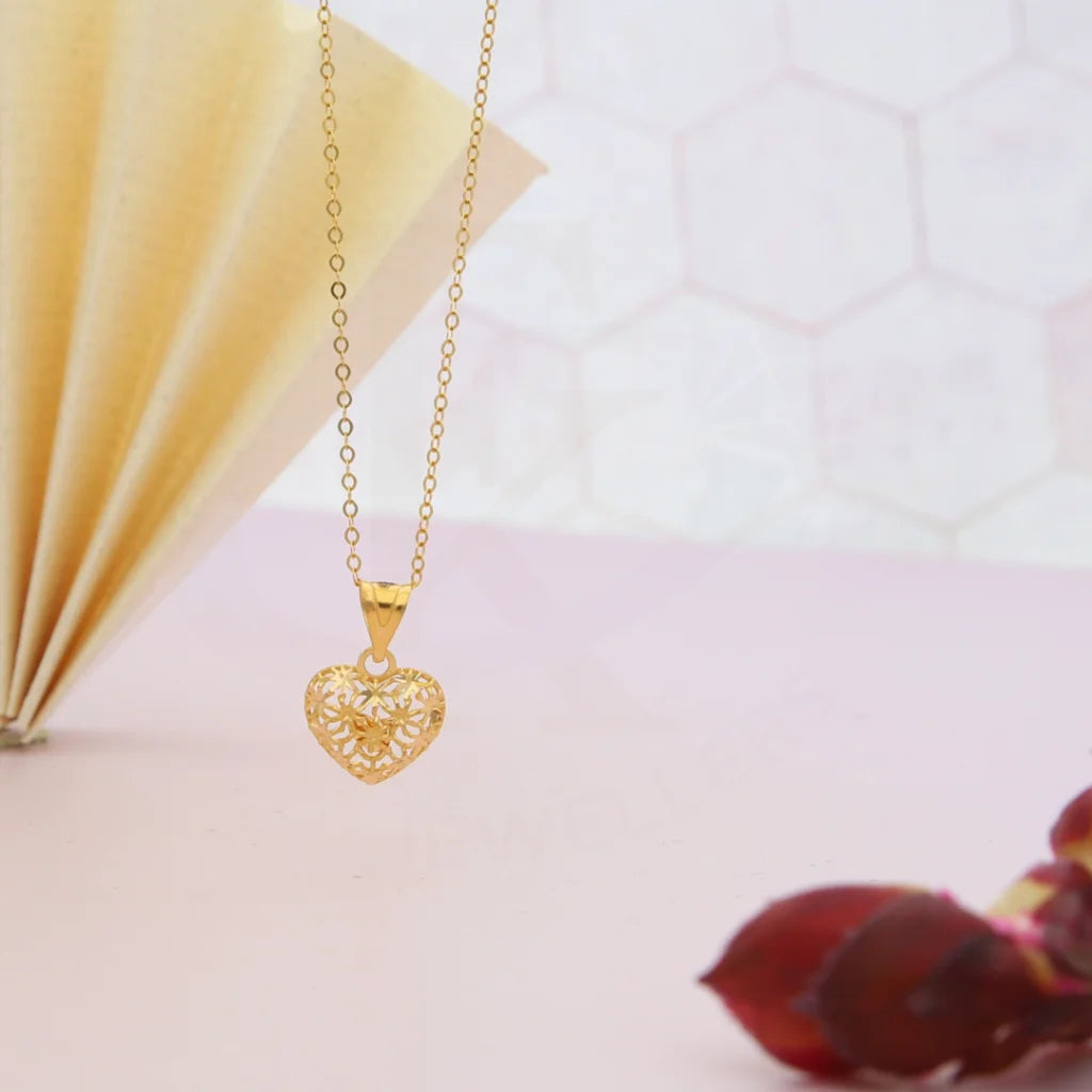 Ladies Onyx Necklaces -vintage necklaces for women -Gold Necklace (Chain with Puffed Heart Shaped Charm Pendant) 21KT - FKJNKL21KM8047