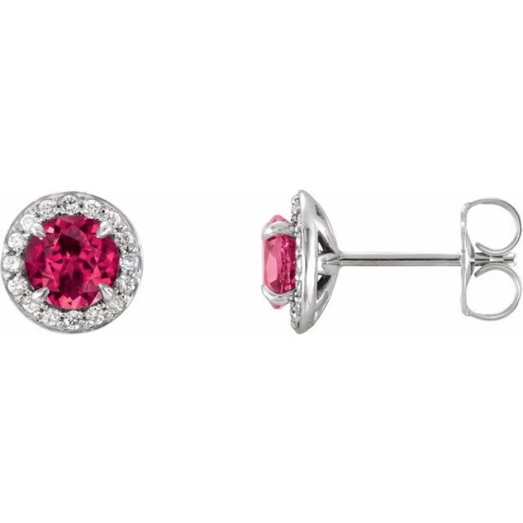 Ladies Loud Earrings -14K White 3.5 mm Natural Ruby & 1/8 CTW Natural Diamond Earrings