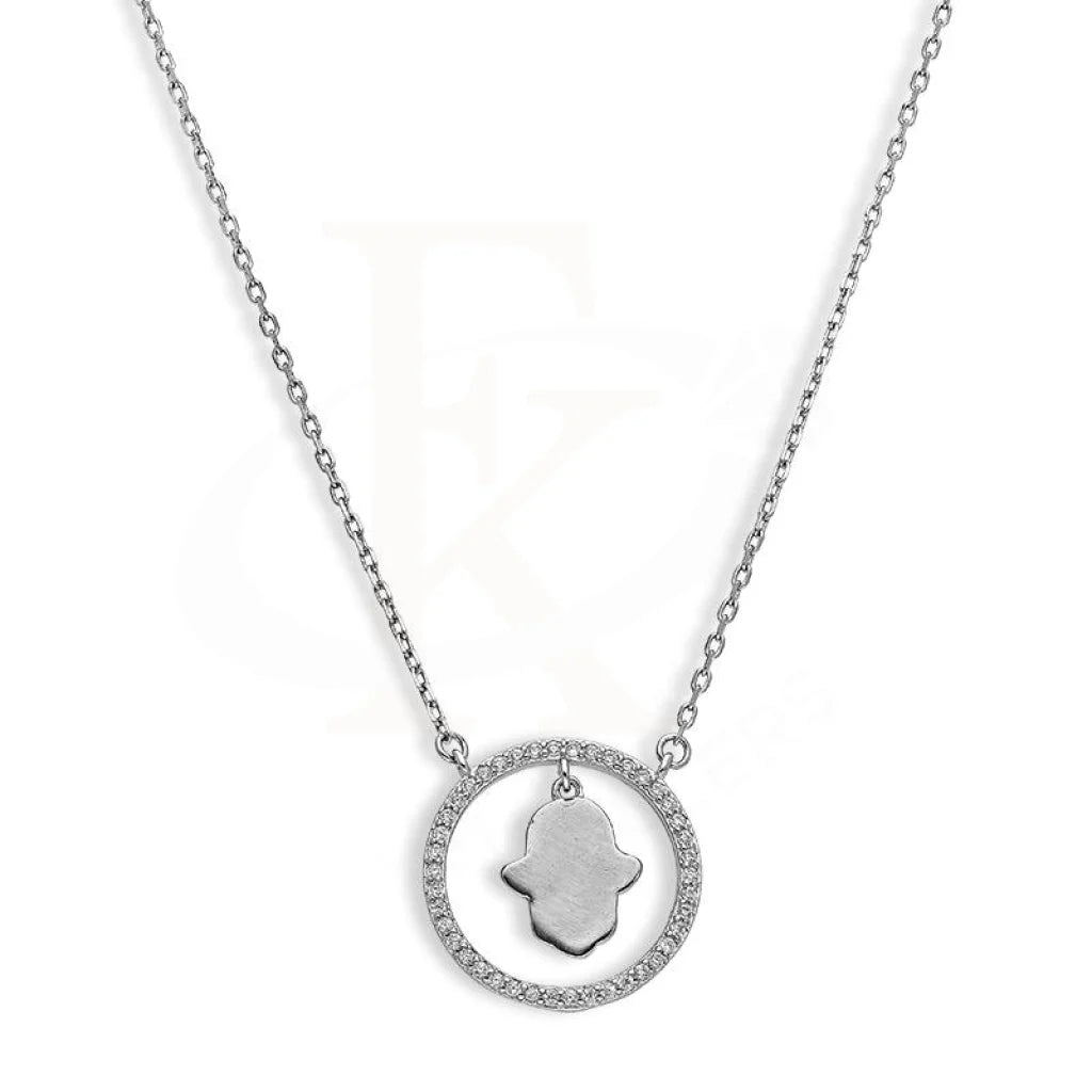 Ladies Yoga Necklaces -initial necklaces for women -Sterling Silver 925 Round Shaped Hamsa Hand Necklace - FKJNKLSL2646