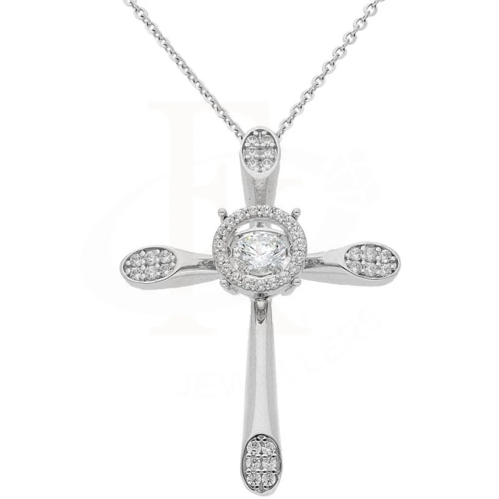 Ladies Summer Necklaces -matching couple necklaces -Dancing Stone Swarovksi Zirconia Cross Pendant Necklace in 18KT White Gold - FKJNKL1959