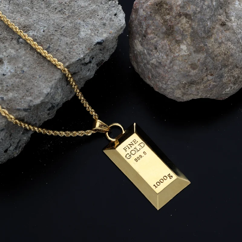 Ladies Geometric Necklaces -handcrafted necklaces for women -Gold Necklace (Chain with Stud Gold Bar Shaped Pendant) 18KT - FKJNKL18K9197