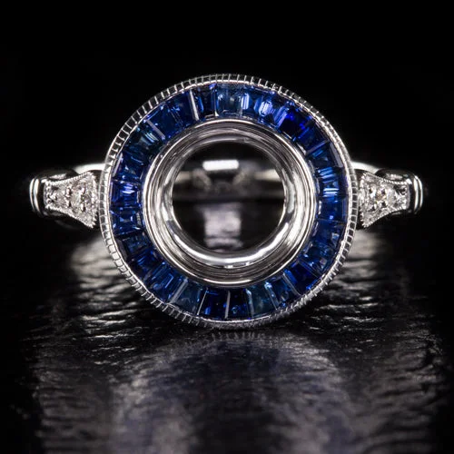 Astrology Engagement Rings -VINTAGE STYLE DIAMOND CALIBRE CUT SAPPHIRE HALO ENGAGEMENT RING SETTING TARGET