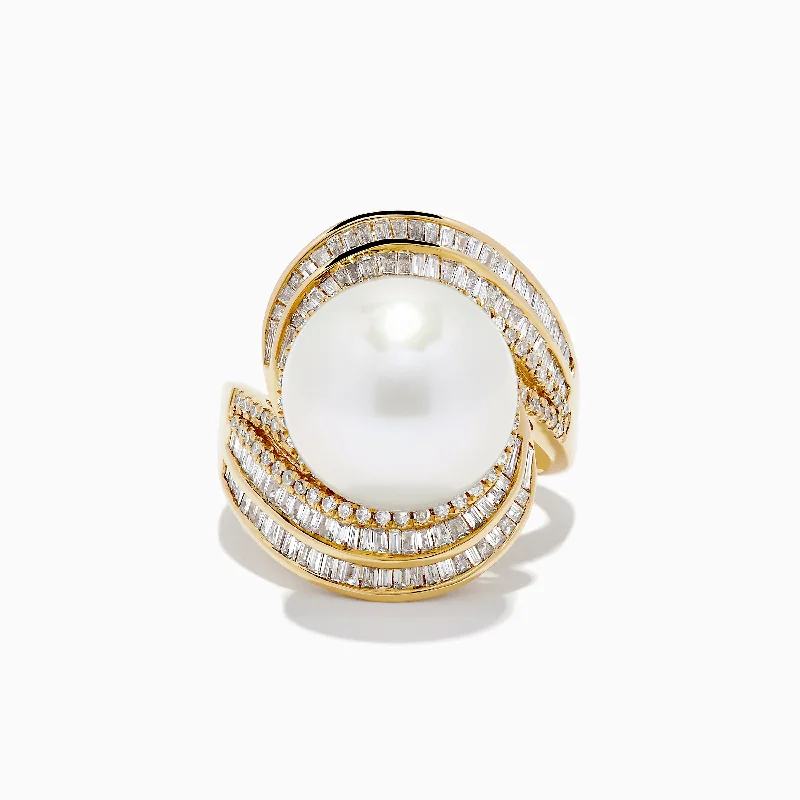 good luck women's rings -14K Yellow Gold Fresh Water Pearl and Diamond Ring