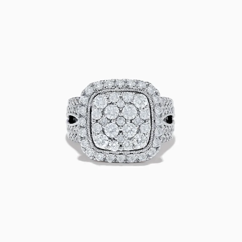 arthritis relief women's rings -Bouquet 14K White Gold Square Shaped Diamond Cluster Statement Ring 1.96 TCW