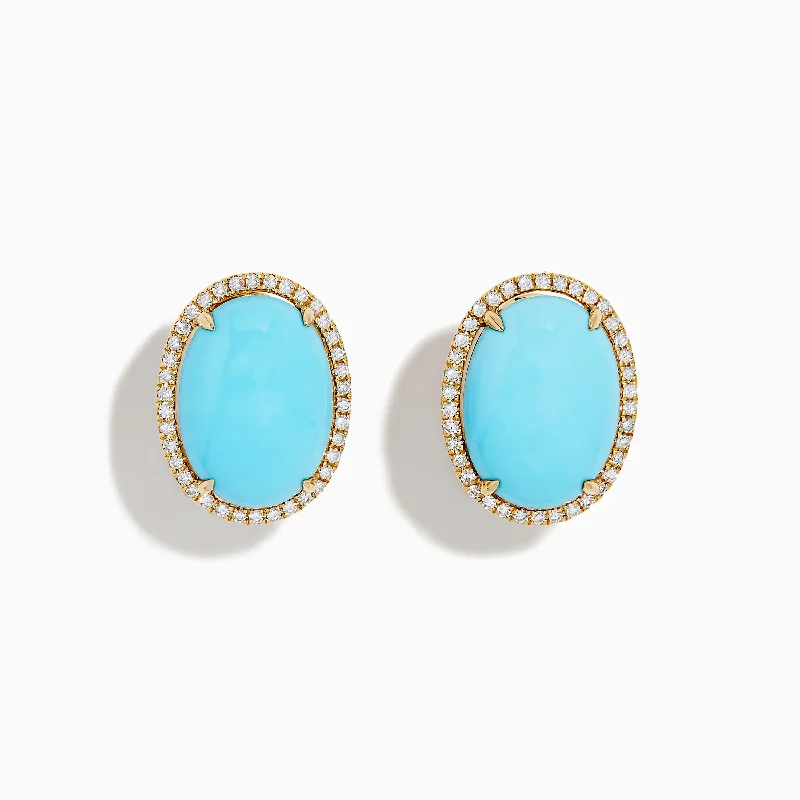 Ladies Mother-Daughter Earrings -14K Yellow Gold Turquoise and Diamond Earrings