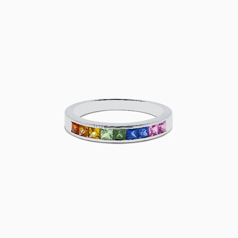 three-stone women's rings -Watercolors 14K White Gold Multi Sapphire Ring