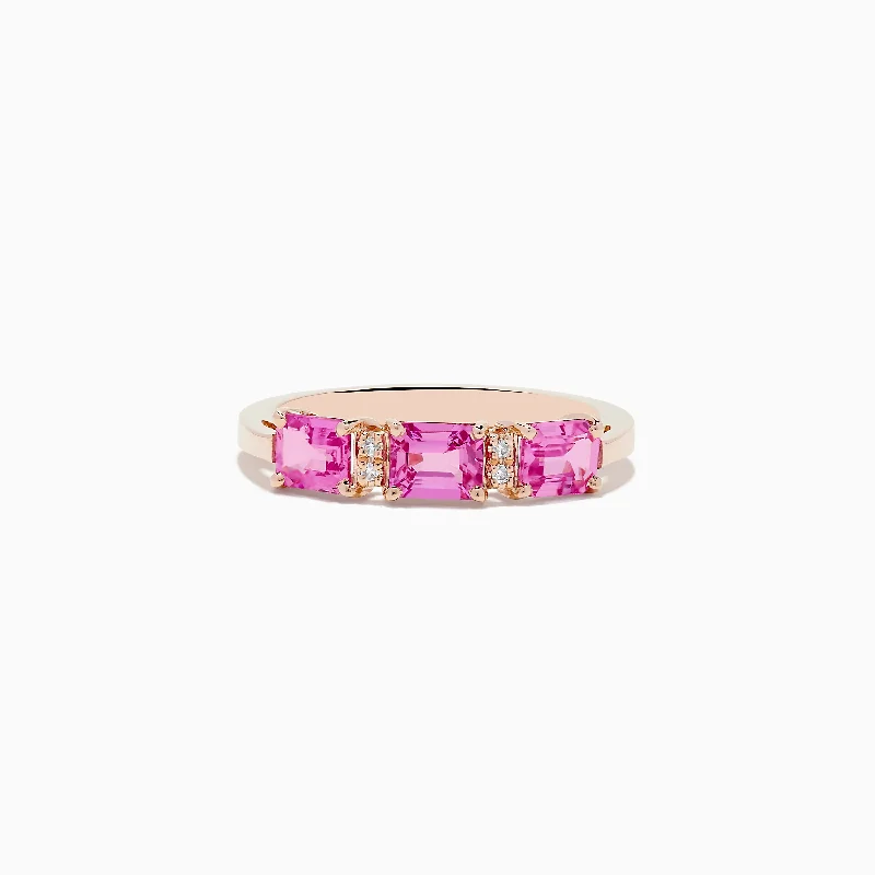 lucky charm women's rings -14K Rose Gold Pink Sapphire and Diamond Band Ring