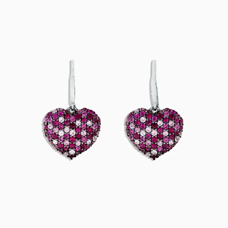 Ladies Joy Earrings -925 Sterling Silver Pink Sapphire Splash Heart Earrings, 2.30 TCW