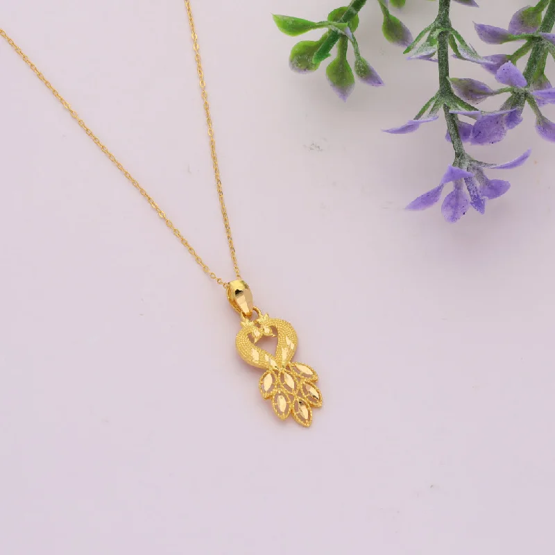 Ladies Summer Necklaces -matching couple necklaces -Gold Necklace (Chain Twin Peacock Shaped Pendant) 21KT - FKJNKL21KM9597