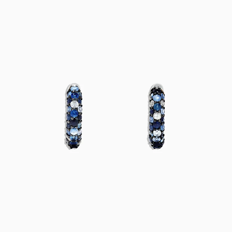 Ladies Floral Earrings -925 Sterling Silver Blue Sapphire Splash 1/2" Hoop Earrings, 1.77 TCW