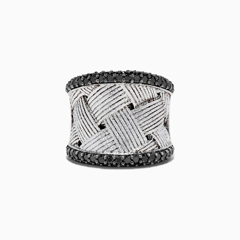 sun and moon women's rings -925 Sterling Silver Black Diamond Woven Ring, 1.23 TCW