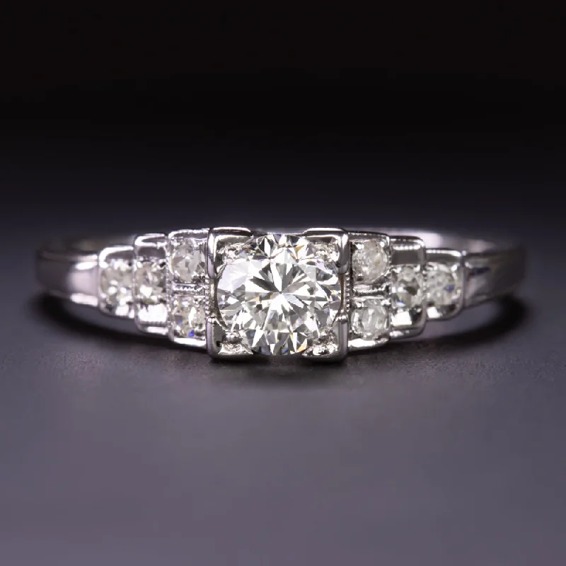 Dreamy Engagement Rings -VINTAGE DIAMOND ENGAGEMENT RING 18k WHITE GOLD OLD CUT CLASSIC RETRO ESTATE