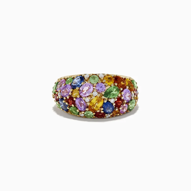 dainty women's rings -Watercolors 14K Yellow Gold Multi Sapphire and Diamond Ring