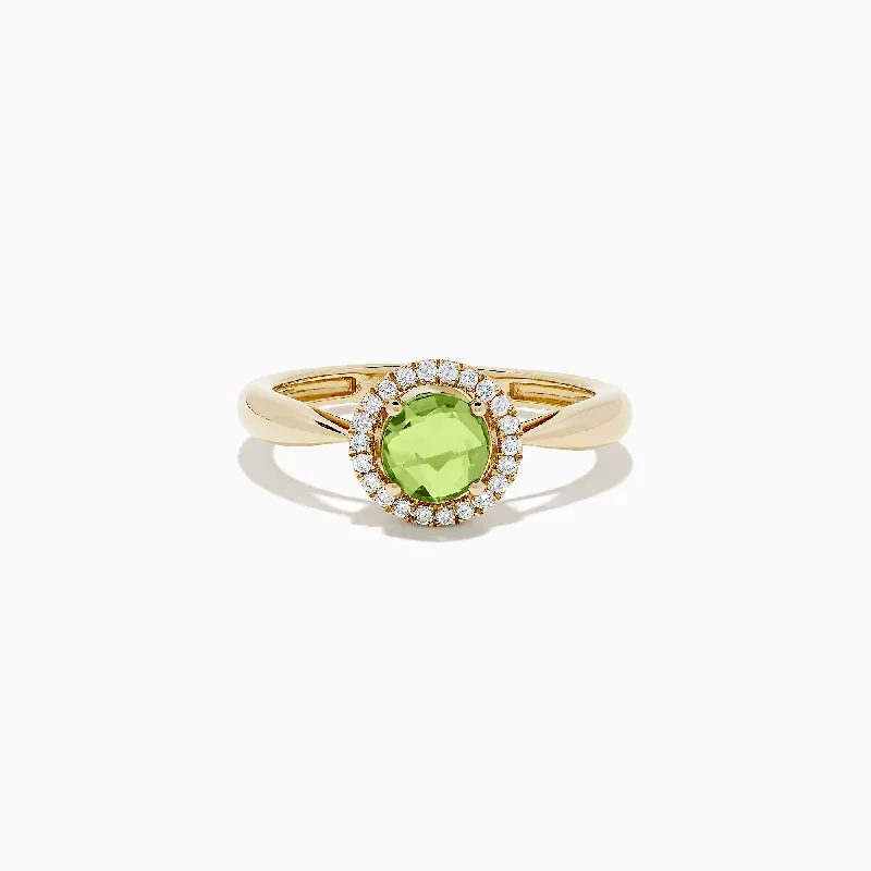 initial women's rings -14k Yellow Gold Peridot and Diamond Ring, 1.10 TCW