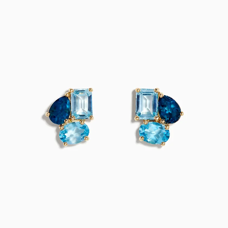 Ladies Team Earrings -Ocean Bleu 14K Yellow Gold Sky, London, and Blue Topaz Earrings