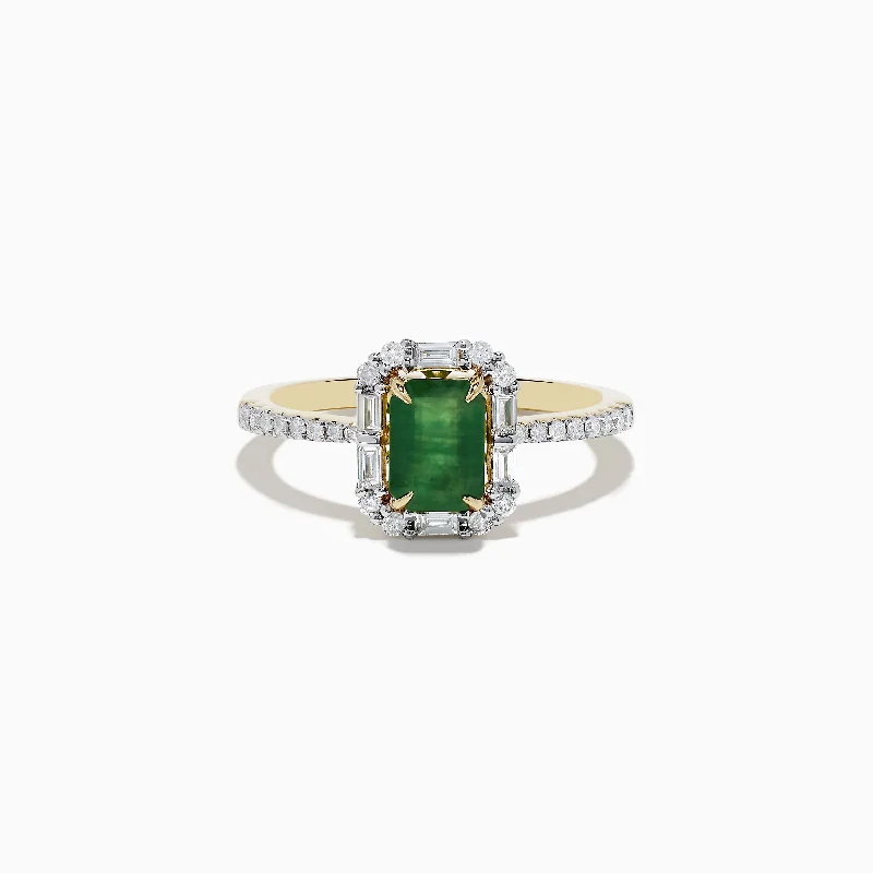 eco-friendly women's rings -14K Yellow Gold Emerald and Diamond Ring