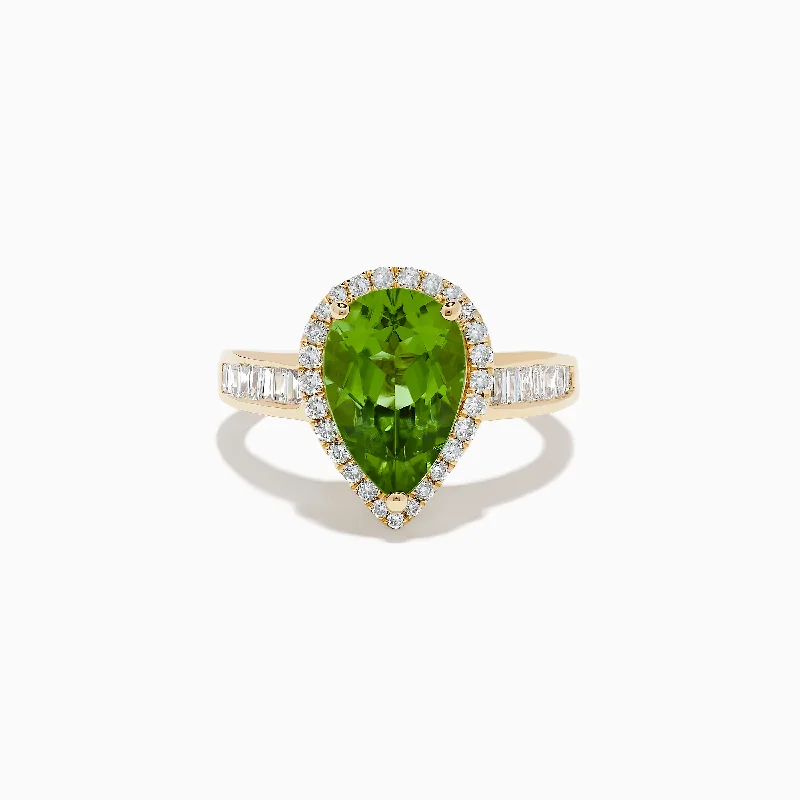 bold women's rings -14K Yellow Gold Peridot and Diamond Teardrop Ring