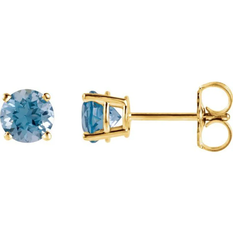 Ladies Twisted Earrings -14K Yellow 5 mm Natural Swiss Blue Topaz Stud Earrings