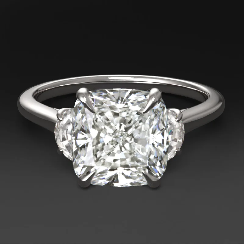 Matching Engagement Rings -2ct LAB CREATED DIAMOND ENGAGEMENT RING 3 STONE CUSHION HALF MOON CUT WHITE GOLD