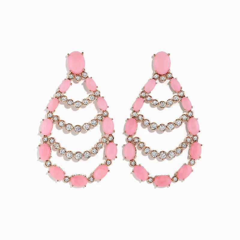 Ladies Fashion Earrings -Aurora 14K Rose Gold Pink Opal and Diamond Earrings