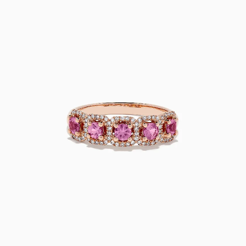 waterproof women's rings -14K Rose Gold Pink Sapphire and Diamond Ring, 0.85 TCW