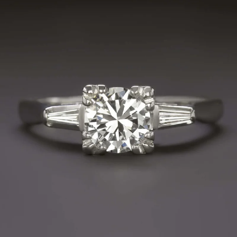 Tension Set Engagement Rings -1 CARAT G-H SI1 VINTAGE DIAMOND ENGAGEMENT RING ROUND CUT BAGUETTE ACCENTS 1ct