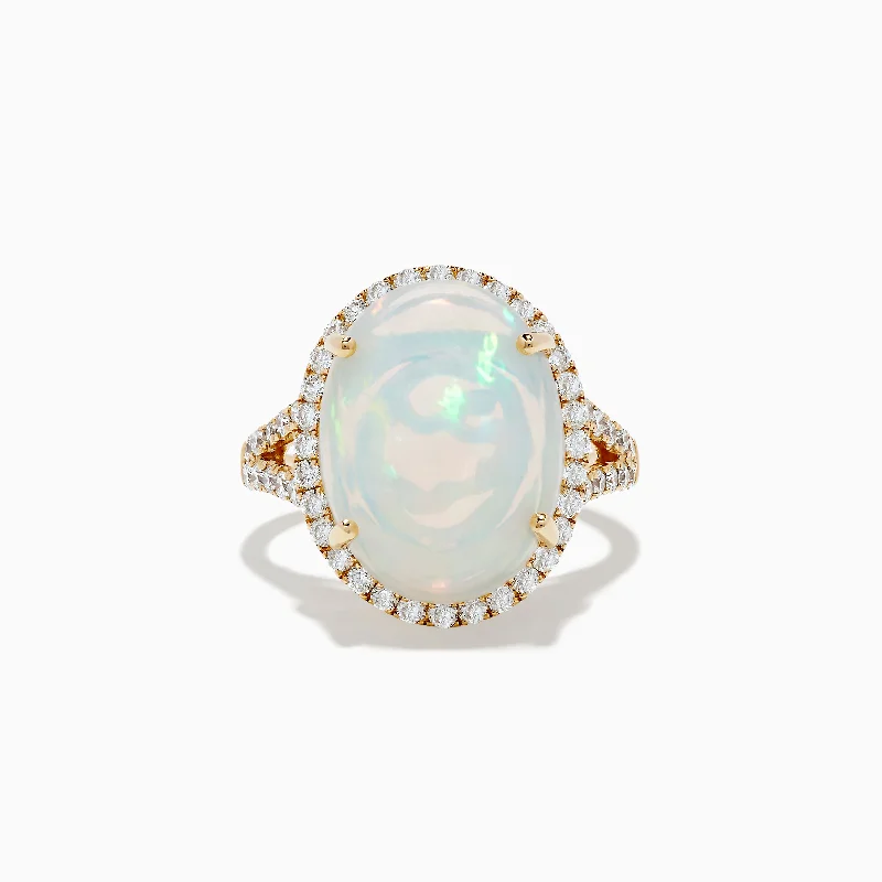 knuckle women's rings -Aurora 14K Yellow Gold Opal and Diamond Ring