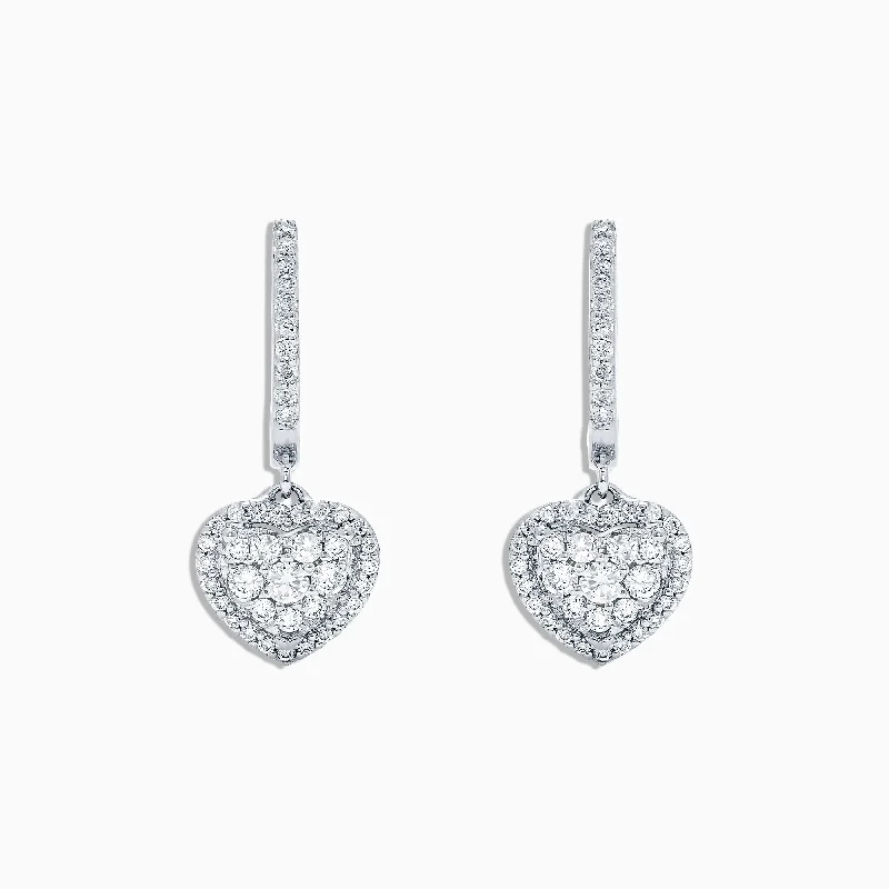 Ladies Industrial Earrings -Pave Classica 14K White Gold Diamond Heart Earrings, 0.48 TCW