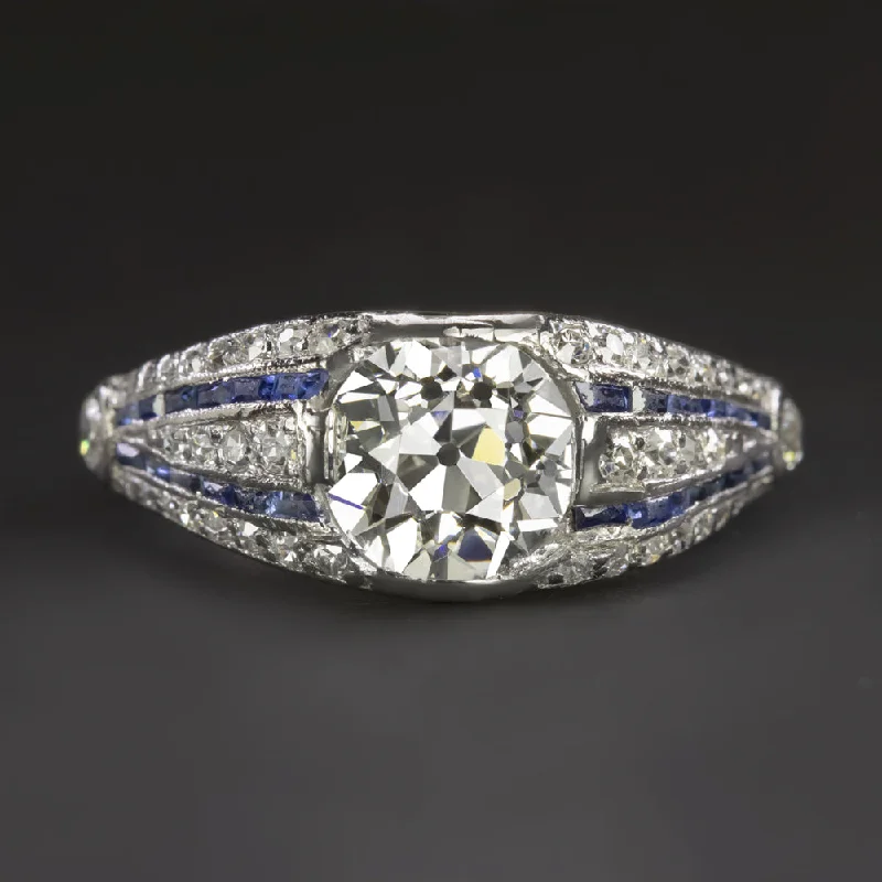 Horoscope Engagement Rings -1.43ct VINTAGE OLD EURO CUT DIAMOND ENGAGEMENT RING GIA CERT SAPPHIRE PLATINUM