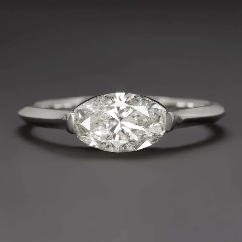 Horoscope Engagement Rings -1 CARAT NATURAL DIAMOND EAST WEST RING WHITE GOLD OVAL SHAPE ENGAGEMENT COCKTAIL