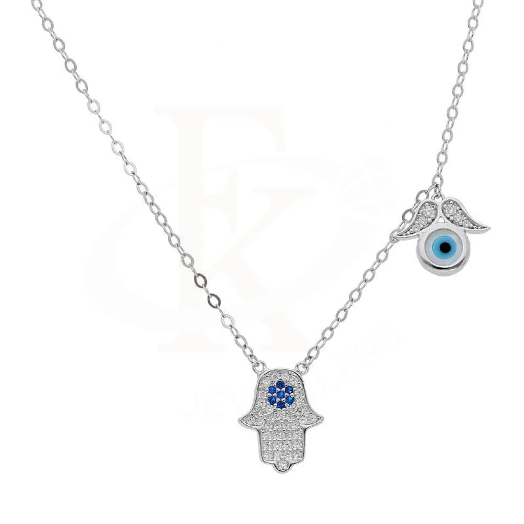 Ladies Signature Necklaces -bold statement necklaces -Sterling Silver 925 Hamsa Hand and Evil Eye Necklace - FKJNKL1949