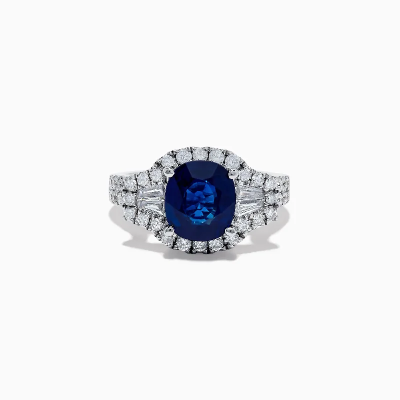 celestial women's rings -Hematian 18K White Gold Blue Sapphire and Diamond Ring