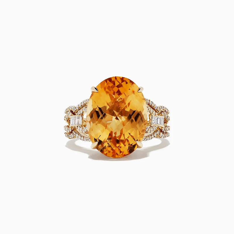 pave set women's rings -Sunset 14K Yellow Gold Citrine and Diamond Cocktail Ring, 9.72 TCW