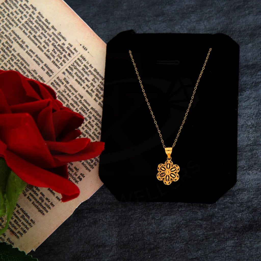 Ladies Oval Necklaces -Cuban link necklaces for women -Gold Necklace (Chain with Flower Pendant) 21KT - FKJNKL21KM8399