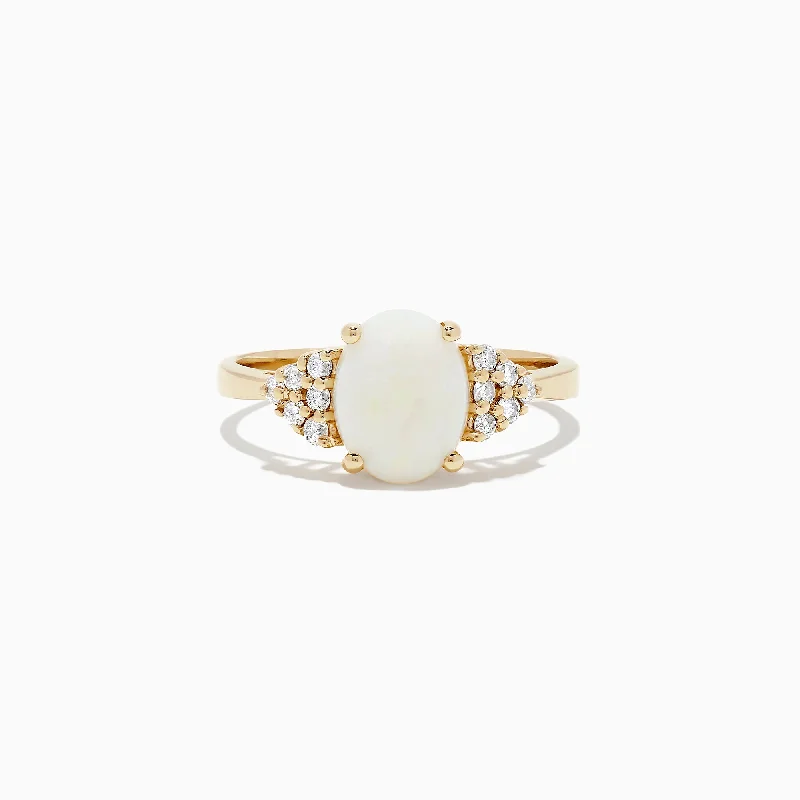 channel set women's rings -14K Yellow Gold Opal and Diamond Ring, 1.13 TCW