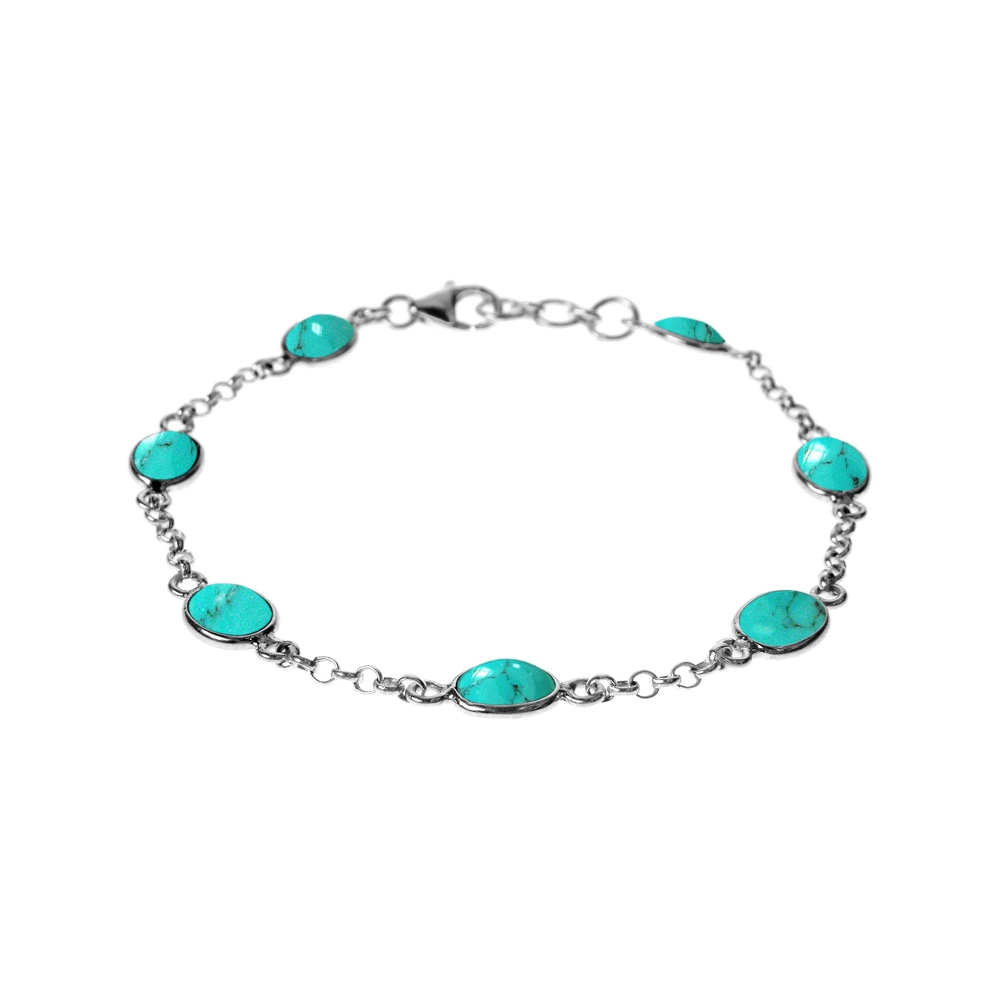 Ladies Bracelets with Charoite-Turquoise Ovals Bracelet - Sterling Silver